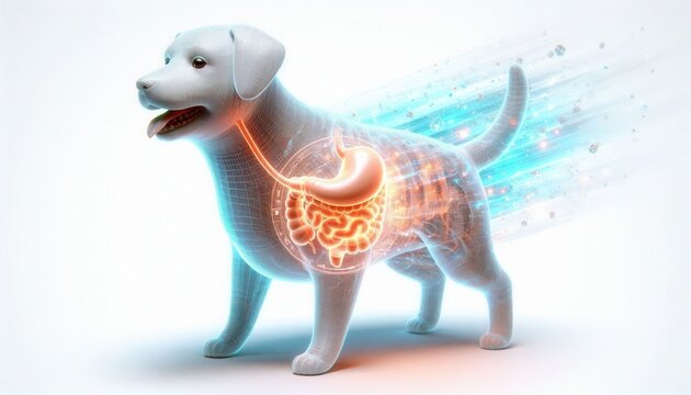 Canine digestive health visualization indoor studio 3d render scientific illustration educational concept
