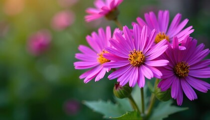 Obraz premium Close-up vibrant purple aster blooms clustered together , purple, bunch, colorful