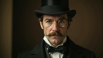 Victorian Man With Monocle And Top Hat
