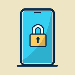Locked mobile device with secure padlock cartoon flat design illustration