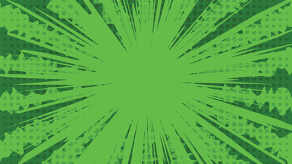 green cartoon background with abstract sunburst and dots pattern decoration
