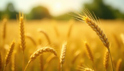 Golden barley swaying gently in summer wheat field, countryside, agricultural