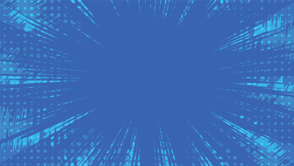 Fototapeta premium blue comic background with sunburst and dots pattern decoration