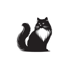 Ragdoll Cat Vector Silhouette: Soft, Plush-Furred Feline with Relaxed Posture and Large Blue Eyes, Captured in a Minimalist Outline for Elegant Pet Illustrations and Designs.
