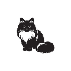 Ragdoll Cat Vector Silhouette: Soft, Plush-Furred Feline with Relaxed Posture and Large Blue Eyes, Captured in a Minimalist Outline for Elegant Pet Illustrations and Designs.
