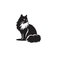 Ragdoll Cat Vector Silhouette: Soft, Plush-Furred Feline with Relaxed Posture and Large Blue Eyes, Captured in a Minimalist Outline for Elegant Pet Illustrations and Designs.
