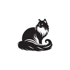 Ragdoll Cat Vector Silhouette: Soft, Plush-Furred Feline with Relaxed Posture and Large Blue Eyes, Captured in a Minimalist Outline for Elegant Pet Illustrations and Designs.
