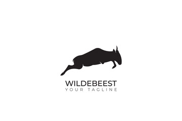 Wildebeest animal black silhouette logo, wildebeest minimalist logo