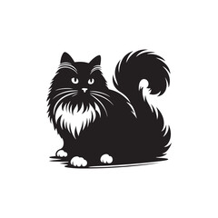 Ragdoll Cat Vector Silhouette: Soft, Plush-Furred Feline with Relaxed Posture and Large Blue Eyes, Captured in a Minimalist Outline for Elegant Pet Illustrations and Designs.
