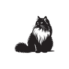 Ragdoll Cat Vector Silhouette: Soft, Plush-Furred Feline with Relaxed Posture and Large Blue Eyes, Captured in a Minimalist Outline for Elegant Pet Illustrations and Designs.
