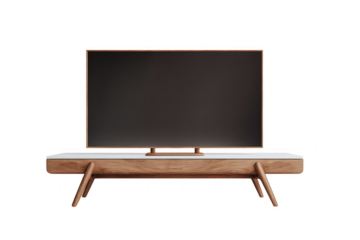 Modern Flat Panel Television On Wooden Entertainment Center On A transparent Background
