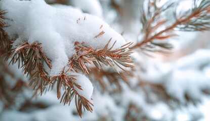 Snow-covered pine branches in winter beauty.