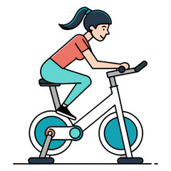 Fototapeta premium Woman exercising on a spin bike on white background