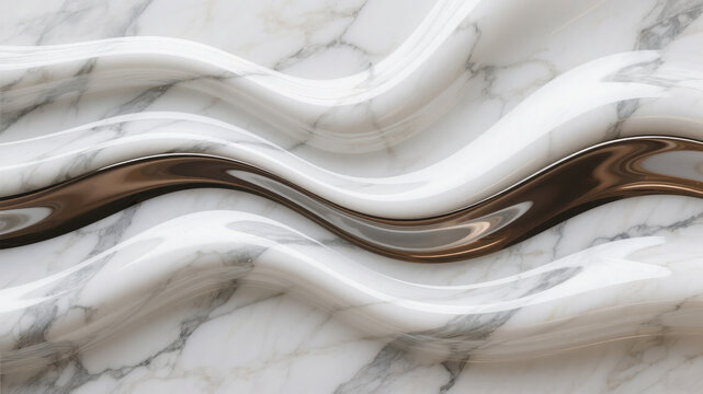 Abstract wave design composed of marble texture and brown metallic fluid elements