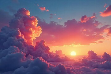 Sunset paints the clouds vibrant hues of orange and pink , fluffy, golden hour