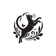 Russian Blue Cat Vector Silhouette: Sleek, Short-Haired Feline with Bright Green Eyes and Luxurious Blue Coat, Captured in a Minimalist Outline for Elegant Pet Designs.
