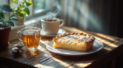 Cozy morning with tea and pie