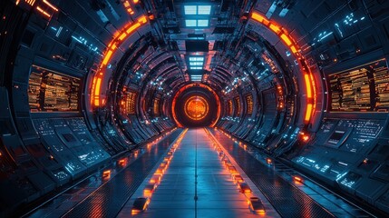 Fototapeta premium Futuristic spaceship tunnel with glowing energy