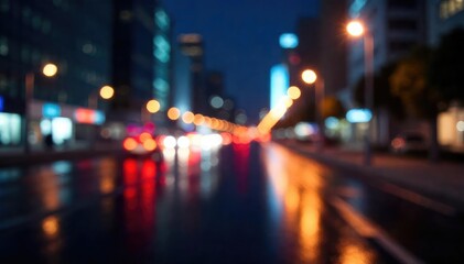 Abstract blurred cityscape at night, glowing lights, urban background , technology, dreamy, metropolitan