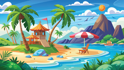 tropical beach with palm trees