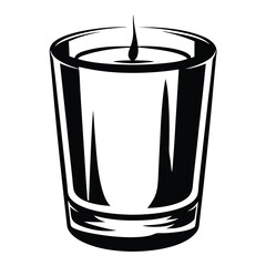 Monochrome illustration of a candle in a glass jar on white background