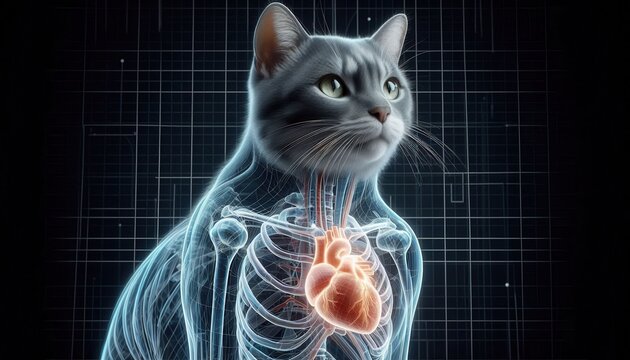 X-ray visualization of cat anatomy veterinary study digital art scientific exploration futuristic environment