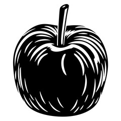 Abstract black and white apple illustration with radial lines emanating outward