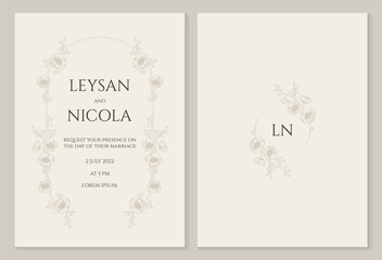 Wedding invitation. Hand-drawn monogram wreath and frame. 