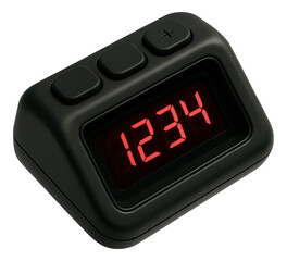 Black digital counter device displaying the number 1234 with red LED numbers showing a sleek, compact design on transparent background.