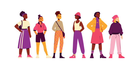 Non-binary people collection. Vector illustration of diverse cartoon young adult people without gender identity in trendy flat style. Isolated on white