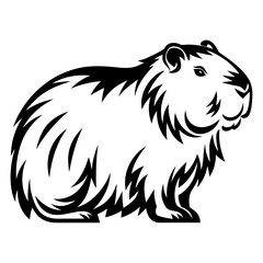 Striking monochrome illustration of a Capybara standing sideways with detailed fur pattern