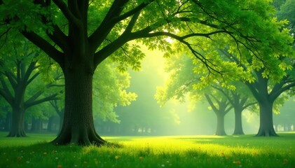 Fototapeta premium Soft beech tree canopy, light green hue, peaceful scene , natural, gentle