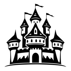 Obraz premium A Majestic Black and White Illustration of a Fairytale Castle