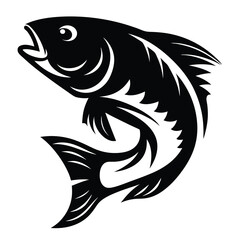 Black and White Stylized Fish Illustration Leaping Aquatic Animal Design Graphic