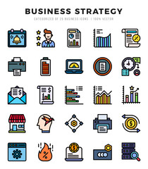 Set of 25 Business Strategy Lineal Color Icons Pack.