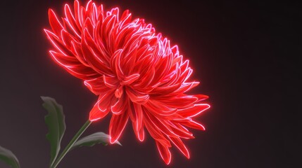 Vibrant Red Chrysanthemum Flower with Neon Glow Artistic Floral Image