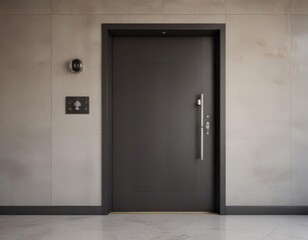 Sleek minimalist lobby door with modern service bell , design, handle, reception
