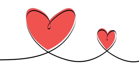 Hand drawn continuous of heart in flat style. Doodle lineart romantic logo, icon, valentine element. love art for wedding, birthday. Outline coquette vector illustration on white background.