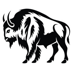 Stylized Black and White Bison Illustration Wild Animal Graphic Design