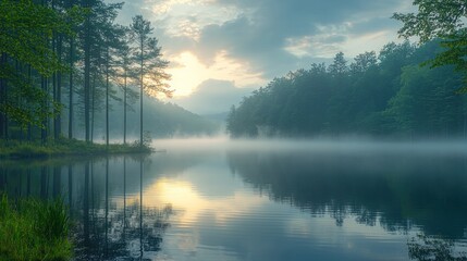 Fototapeta premium Misty morning lake scene