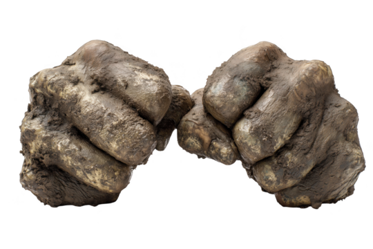 Two Strong Brown Fists Clenched Together Against On Transparent Background