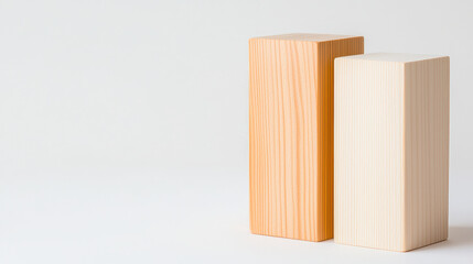 Minimalist image of two wooden blocks, one light and one dark, showcasing natural textures and colors, perfect for modern decor
