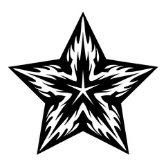Intricate Black and White Star Design with FlameLike Patterns  A Striking Graphic Element