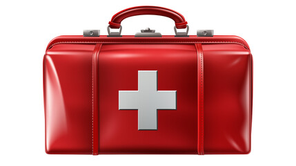 Obraz premium Red First Aid Kit Bag with White Cross Medical Emergency Healthcare Treatment Supplies