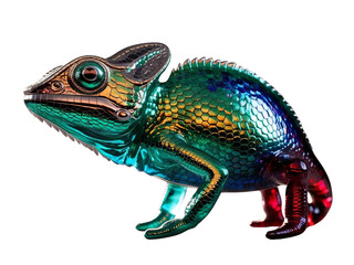Hyper realistic 3D Render of a Multicolored Glass Chameleon in Cinematic Lighting