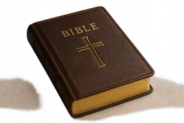 A bible with a cross, isolated on transparent background.