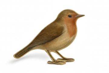 Wooden bird sculpture with intricate detailing and natural colors, featuring a realistic pose and lifelike texture on transparent background.