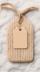 Beige Knitted Pouch with Blank Tag Mockup