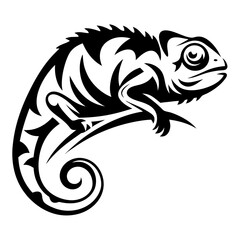 Tribal Style Chameleon Design Black and White Reptile Artwork Vector Illustration