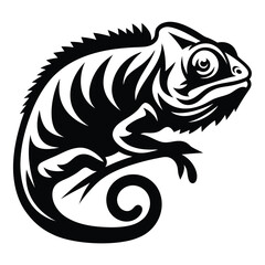 Stylized Black and White Chameleon Reptile Illustration Tribal Tattoo Design